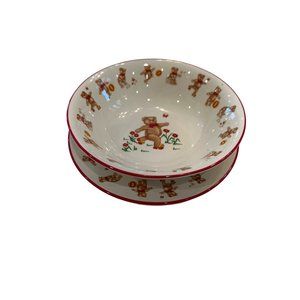 Vintage Mason Ironstone Teddy Bears Registered Design Plate Bowl Set White Red